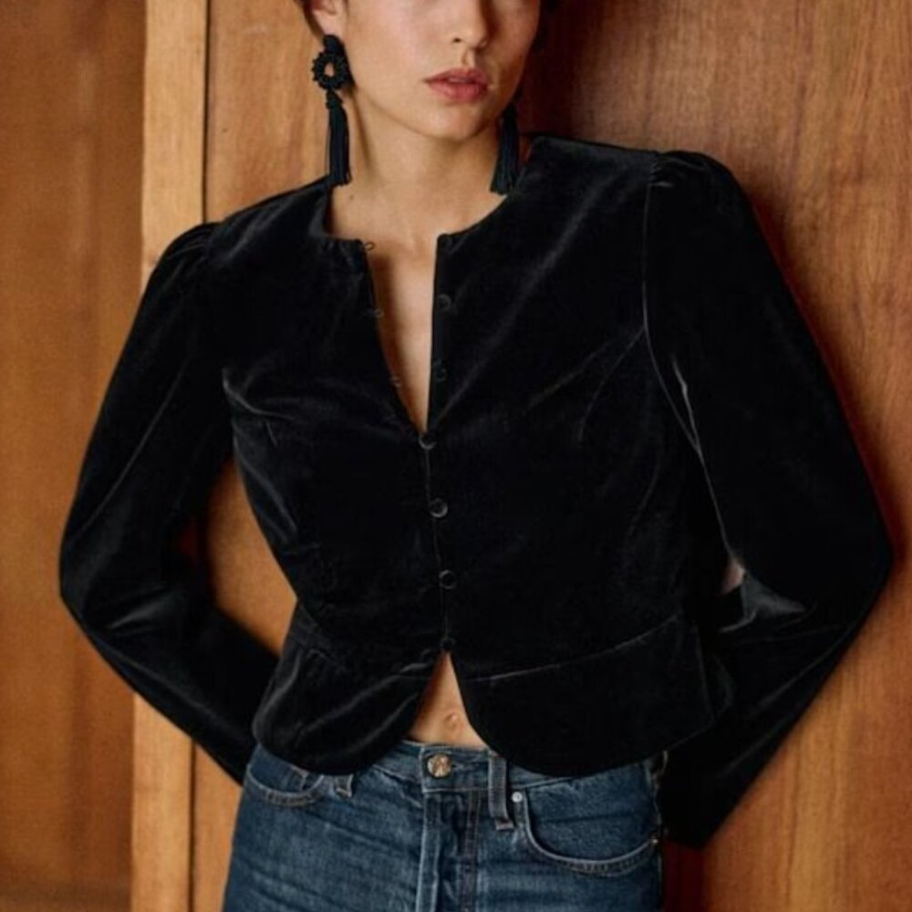 Sezane Agueda Jacket - Sézane X Mdlo Black Velvet - Size 8